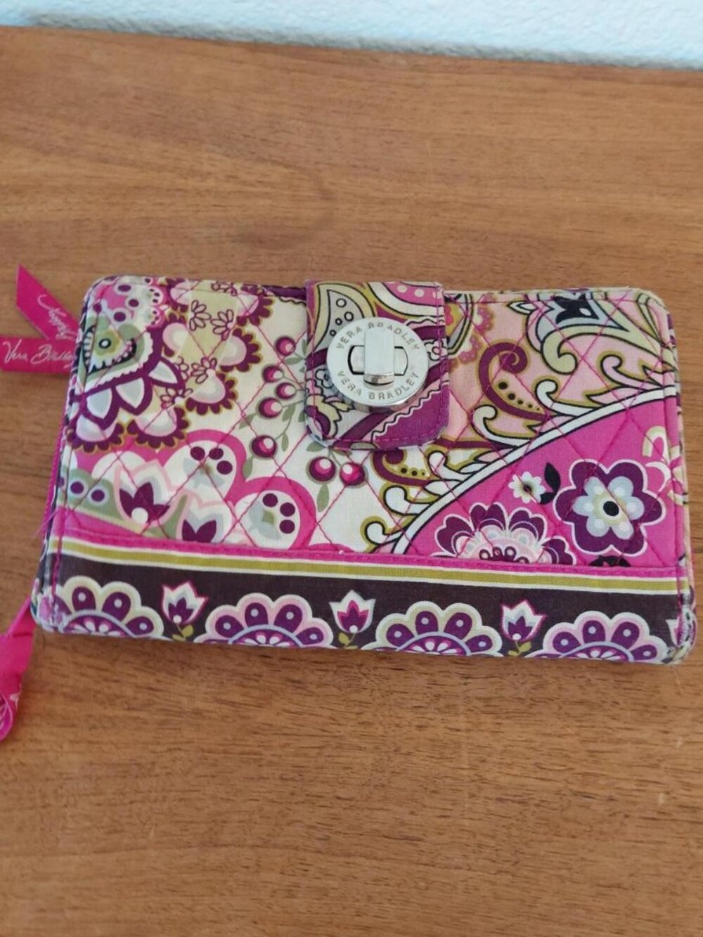 Vera Bradley Plum Crazy Turnlock Wallet Pink Purple Paisley